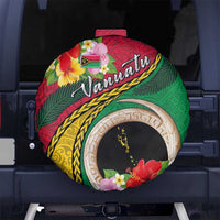 Vanuatu Tribal Boar Tusk Spare Tire Cover Tropical Plants with Namele and Melanesian Pattern