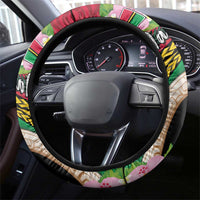 Vanuatu Tribal Boar Tusk Steering Wheel Cover Tropical Plants with Namele and Melanesian Pattern LT03 - Polynesian Pride