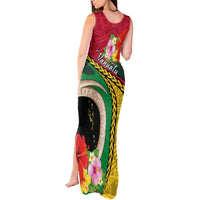 Vanuatu Tribal Boar Tusk Tank Maxi Dress Tropical Plants with Namele and Melanesian Pattern LT03 - Polynesian Pride