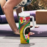 Vanuatu Tribal Boar Tusk Tumbler With Handle Tropical Plants with Namele and Melanesian Pattern