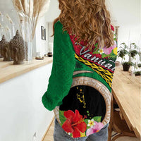 Vanuatu Tribal Boar Tusk Women Casual Shirt Tropical Plants with Namele and Melanesian Pattern