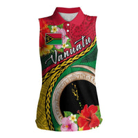 Vanuatu Tribal Boar Tusk Women Sleeveless Polo Shirt Tropical Plants with Namele and Melanesian Pattern