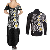 Hawaiian Plumeria Turtles Couples Matching Summer Maxi Dress and Long Sleeve Button Shirt Polynesian Art Tattoo LT03 - Polynesian Pride
