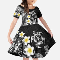 Hawaiian Plumeria Turtles Family Matching Short Sleeve Bodycon Dress and Hawaiian Shirt Polynesian Art Tattoo