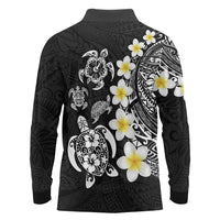 Hawaiian Plumeria Turtles Long Sleeve Polo Shirt Polynesian Art Tattoo
