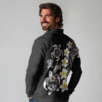 Hawaiian Plumeria Turtles Long Sleeve Polo Shirt Polynesian Art Tattoo