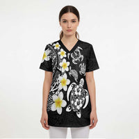 Hawaiian Plumeria Turtles Scrub Top Polynesian Art Tattoo - Polynesian Pride