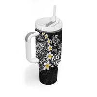 Hawaiian Plumeria Turtles Tumbler With Handle Polynesian Art Tattoo