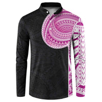 Samoan Art Tattoo Polynesian Pattern Button Sweatshirt Pink Out Color LT03 Black - Polynesian Pride