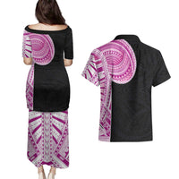 Samoan Art Tattoo Polynesian Pattern Couples Matching Puletasi and Hawaiian Shirt Pink Out Color LT03 - Polynesian Pride