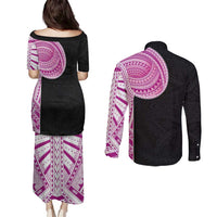 Samoan Art Tattoo Polynesian Pattern Couples Matching Puletasi and Long Sleeve Button Shirt Pink Out Color LT03 - Polynesian Pride