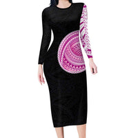 Samoan Art Tattoo Polynesian Pattern Family Matching Long Sleeve Bodycon Dress and Hawaiian Shirt Pink Out Color