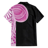 Samoan Art Tattoo Polynesian Pattern Family Matching Off The Shoulder Long Sleeve Dress and Hawaiian Shirt Pink Out Color