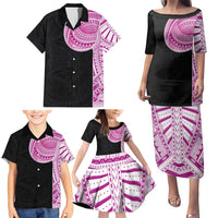 Samoan Art Tattoo Polynesian Pattern Family Matching Puletasi and Hawaiian Shirt Pink Out Color
