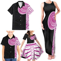Samoan Art Tattoo Polynesian Pattern Family Matching Tank Maxi Dress and Hawaiian Shirt Pink Out Color