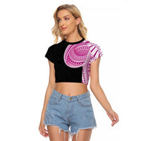 Samoan Art Tattoo Polynesian Pattern Raglan Cropped T Shirt Pink Out Color