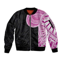 Samoan Art Tattoo Polynesian Pattern Sleeve Zip Bomber Jacket Pink Out Color