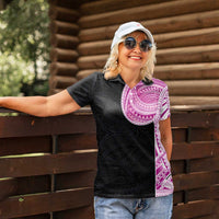 Samoan Art Tattoo Polynesian Pattern Women Polo Shirt Pink Out Color