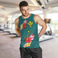 Aloha Kanaka Maoli Hawaii Flowers Men Tank Top With Polynesian Pattern Teal Color LT03 Teal - Polynesian Pride