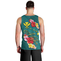 Aloha Kanaka Maoli Hawaii Flowers Men Tank Top With Polynesian Pattern Teal Color LT03 - Polynesian Pride