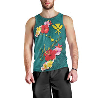 Aloha Kanaka Maoli Hawaii Flowers Men Tank Top With Polynesian Pattern Teal Color LT03 - Polynesian Pride