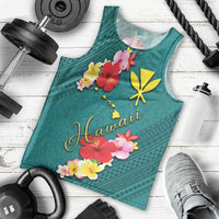 Aloha Kanaka Maoli Hawaii Flowers Men Tank Top With Polynesian Pattern Teal Color LT03 - Polynesian Pride