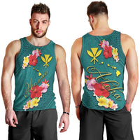 Aloha Kanaka Maoli Hawaii Flowers Men Tank Top With Polynesian Pattern Teal Color LT03 - Polynesian Pride