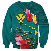 Aloha Kanaka Maoli Hawaii Flowers Sweatshirt With Polynesian Pattern Teal Color LT03 - Polynesian Pride
