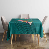 Aloha Kanaka Maoli Hawaii Flowers Tablecloth With Polynesian Pattern Teal Color