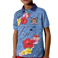 Bula Fiji Hibiscus and Plumeria Flowers Kid Polo Shirt Tapa Tattoo Polynesian Pattern