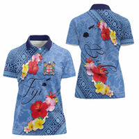 Bula Fiji Hibiscus and Plumeria Flowers Women Polo Shirt Tapa Tattoo Polynesian Pattern