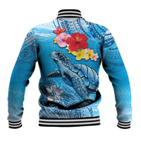 Hawaii Sea Turtle and Tropical Flowers Baseball Jacket Polynesian Tattoo Undersea Vibe LT03 - Polynesian Pride