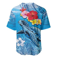 Hawaii Sea Turtle and Tropical Flowers Baseball Jersey Polynesian Tattoo Undersea Vibe