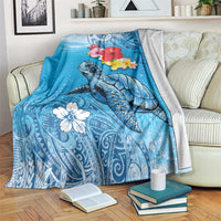 Hawaii Sea Turtle and Tropical Flowers Blanket Polynesian Tattoo Undersea Vibe LT03 Blue - Polynesian Pride