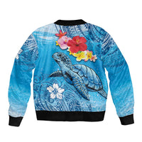 Hawaii Sea Turtle and Tropical Flowers Bomber Jacket Polynesian Tattoo Undersea Vibe