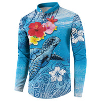 Hawaii Sea Turtle and Tropical Flowers Button Sweatshirt Polynesian Tattoo Undersea Vibe LT03 - Polynesian Pride