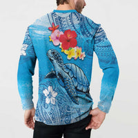 Hawaii Sea Turtle and Tropical Flowers Button Sweatshirt Polynesian Tattoo Undersea Vibe LT03 - Polynesian Pride