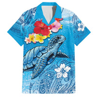 Hawaii Sea Turtle and Tropical Flowers Family Matching Off The Shoulder Long Sleeve Dress and Hawaiian Shirt Polynesian Tattoo Undersea Vibe