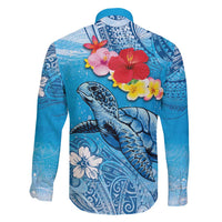 Hawaii Sea Turtle and Tropical Flowers Family Matching Off Shoulder Maxi Dress and Hawaiian Shirt Polynesian Tattoo Undersea Vibe