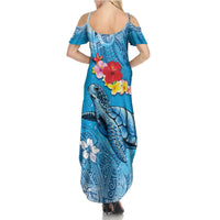Hawaii Sea Turtle and Tropical Flowers Family Matching Summer Maxi Dress and Hawaiian Shirt Polynesian Tattoo Undersea Vibe