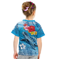 Hawaii Sea Turtle and Tropical Flowers Kid T Shirt Polynesian Tattoo Undersea Vibe LT03 - Polynesian Pride
