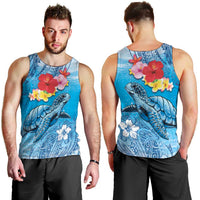 Hawaii Sea Turtle and Tropical Flowers Men Tank Top Polynesian Tattoo Undersea Vibe LT03 - Polynesian Pride