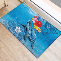 Hawaii Sea Turtle and Tropical Flowers Rubber Doormat Polynesian Tattoo Undersea Vibe LT03 - Polynesian Pride