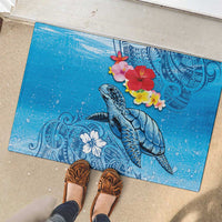 Hawaii Sea Turtle and Tropical Flowers Rubber Doormat Polynesian Tattoo Undersea Vibe LT03 - Polynesian Pride