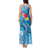 Hawaii Sea Turtle and Tropical Flowers Tank Maxi Dress Polynesian Tattoo Undersea Vibe LT03 - Polynesian Pride