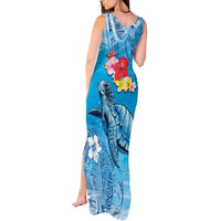 Hawaii Sea Turtle and Tropical Flowers Tank Maxi Dress Polynesian Tattoo Undersea Vibe LT03 - Polynesian Pride