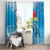 Hawaii Sea Turtle and Tropical Flowers Window Curtain Polynesian Tattoo Undersea Vibe LT03 - Polynesian Pride