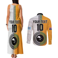 Custom Fiji and Australia Rugby Couples Matching Tank Maxi Dress and Long Sleeve Button Shirt Aboriginal and Fijian Masi Pattern