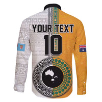 Custom Fiji and Australia Rugby Family Matching Long Sleeve Bodycon Dress and Hawaiian Shirt Aboriginal and Fijian Masi Pattern