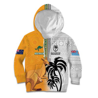 Custom Fiji and Australia Rugby Kid Hoodie Aboriginal and Fijian Masi Pattern